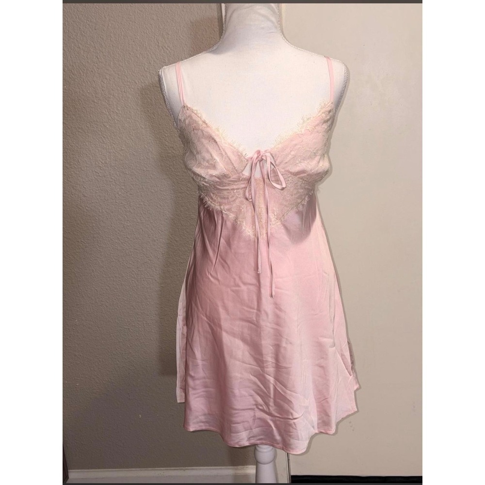 Wild Fable Light Pink Satin Lace Trim Slip Dress S NWT Front Tie Sleepwear